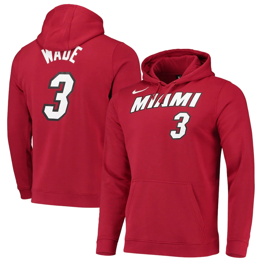 Men's Miami Heat #3 Dwyane Wade 2020 Red Name & Number Pullover Hoodie